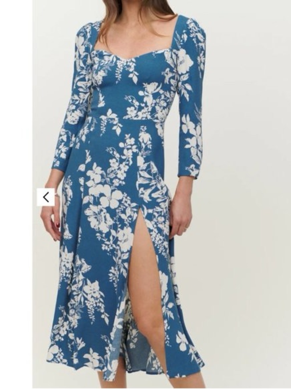 Anthropologie Reformation Mara Blue Floral Midi Dress with Square Neck